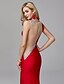 cheap Special Occasion Dresses-Mermaid / Trumpet Minimalist Dress Prom Floor Length Sleeveless Illusion Neck Lycra with Beading 2022 / Formal Evening / See Through