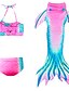 お買い得  水着-子供 女の子 水着 水着 マーメイドテール(人魚］ スイムウェア カラーブロック ノースリーブ フクシャ 活発的 かわいいスタイル 水着