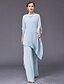preiswerte Kleider für die Brautmutter-Two Piece / Pantsuit / Jumpsuit Jewel Neck Floor Length Chiffon Half Sleeve Jumpsuits Mother of the Bride Dress with Crystals Mother&#039;s Day 2020