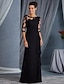 Недорогие Вечерние платья-Черное платье-футляр вечернее платье элегантное вечернее платье длиной до пола с короткими рукавами и драгоценным вырезом на осенней свадьбе для гостей кружево с аппликациями 2024