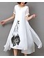 cheap Print Dresses-Women&#039;s Chiffon Dress Midi Dress White Black Short Sleeve White Floral Print Summer Round Neck Loose S M L XL XXL 3XL 4XL 5XL / Plus Size / Plus Size