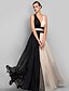 cheap Maxi Dresses-Black Dress Color Block Black Tie Gala V Neck S M