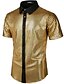 お買い得  メンズシャツ-男性用 シャツ ソリッド 幾何学模様 半袖 ストリート トップの セクシー ロック パンク＆ゴシック ゴールド シルバー