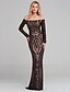 cheap Evening Dresses-Sheath / Column Celebrity Style Formal Evening Dress Off Shoulder Long Sleeve Floor Length Sequined with Sequin 2021