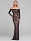 olcso Estélyi ruhák-Sheath / Column Celebrity Style Formal Evening Dress Off Shoulder Long Sleeve Floor Length Sequined with Sequin 2021