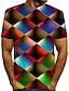 baratos Geométrico-Homens Camisa Social Camiseta Camisetas Camisetas engraçadas Gráfico Geométrica Decote Redondo Arco-Íris Amarelo Vermelho Azul Arco-íris Impressão 3D Tamanho Grande Casual Diário Manga Curta Imprimir