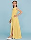 cheap Junior Bridesmaid Dresses-Sheath / Column Crew Neck Floor Length Chiffon Junior Bridesmaid Dress with Sash / Ribbon / Draping / Split Front / Wedding Party / Furcal