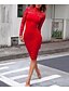 tanie Sukienki na przyjęcia-Damskie Bodycon Sukienka na imprezę Sukienka midi Biały Czarny Czerwony Długi rękaw Czerwony Solidne kolory Jesień Zima Golf Rurki Koronka S M L XL / Seksowny