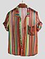 cheap Men&#039;s Shirts-Men&#039;s Daily Shirt Striped Print Short Sleeve Slim Tops Basic Streetwear Red Orange Green / Beach