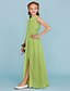 cheap Junior Bridesmaid Dresses-Sheath / Column Crew Neck Floor Length Chiffon Junior Bridesmaid Dress with Sash / Ribbon / Draping / Split Front / Wedding Party / Furcal