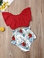 billiga Babykläder för flicka-Bebis Flickor Aktiv / Grundläggande Blommig Tryck Kortärmad Kort Bomull Klädesset Rubinrött / Småbarn