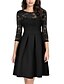 cheap Romantic Lace Dresses-Women&#039;s Skater Knee Length Dress 3/4 Length Sleeve Solid Colored Lace Patchwork Spring &amp; Summer Elegant 2021 Black Green S M L XL XXL