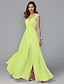 cheap Bridesmaid Dresses-A-Line Illusion Neck Floor Length Chiffon / Lace Bridesmaid Dress with Lace / Sash / Ribbon / Split Front