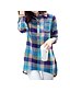 baratos Tops em tamanhos grandes-Mulheres Camiseta Xadrez Manga Longa Diário Solto Blusas Colarinho de Camisa Azul