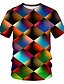 baratos Geométrico-Homens Camisa Social Camiseta Camisetas Camisetas engraçadas Gráfico Geométrica Decote Redondo Arco-Íris Amarelo Vermelho Azul Arco-íris Impressão 3D Tamanho Grande Casual Diário Manga Curta Imprimir