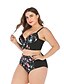 preiswerte Bademode in Übergröße-Damen Grundlegend Schwarz Dreieck Hohe Taillenlinie Bikinis Bademode Badeanzug - Blumen XL XXL XXXL Schwarz