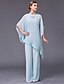 levne Šaty pro matku nevěsty-Two Piece / Pantsuit / Jumpsuit Jewel Neck Floor Length Chiffon Half Sleeve Jumpsuits Mother of the Bride Dress with Crystals Mother&#039;s Day 2020