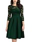 cheap Romantic Lace Dresses-Women&#039;s Skater Knee Length Dress 3/4 Length Sleeve Solid Colored Lace Patchwork Spring &amp; Summer Elegant 2021 Black Green S M L XL XXL