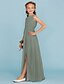 cheap Junior Bridesmaid Dresses-Sheath / Column Crew Neck Floor Length Chiffon Junior Bridesmaid Dress with Sash / Ribbon / Draping / Split Front / Wedding Party / Furcal