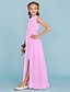 cheap Junior Bridesmaid Dresses-Sheath / Column Crew Neck Floor Length Chiffon Junior Bridesmaid Dress with Sash / Ribbon / Draping / Split Front / Wedding Party / Furcal