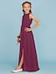 cheap Junior Bridesmaid Dresses-Sheath / Column Crew Neck Floor Length Chiffon Junior Bridesmaid Dress with Sash / Ribbon / Draping / Split Front / Wedding Party / Furcal