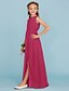 cheap Junior Bridesmaid Dresses-Sheath / Column Crew Neck Floor Length Chiffon Junior Bridesmaid Dress with Sash / Ribbon / Draping / Split Front / Wedding Party / Furcal