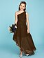 cheap Junior Bridesmaid Dresses-A-Line Asymmetrical One Shoulder Chiffon Junior Bridesmaid Dresses&amp;Gowns With Side Draping Kids Wedding Guest Dress 4-16 Year