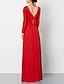 cheap Prom Dresses-A-Line Elegant &amp; Luxurious Elegant Formal Evening Dress Plunging Neck Long Sleeve Floor Length Milk Fiber with Split Front 2020