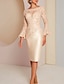 cheap Mother of the Bride Dresses-Sheath / Column Mother of the Bride Dress Wedding Guest Elegant Vintage Luxurious Jewel Neck Knee Length Satin Lace Long Sleeve with Beading Appliques 2024