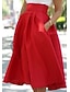 Women’s Chic & Modern Elegant Swing Knee Length Skirts Party / Evening Office / Career Solid Colored Pleated High Waist Black Red S M L