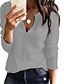 cheap Women&#039;s Blouses &amp; Shirts-Women&#039;s Blouse Plain Solid Colored Blouse Shirt Long Sleeve Knitting V Neck Basic Casual Black Gray S