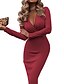 cheap Women&#039;s Dresses-Women&#039;s Bodycon Long Sleeve Solid Colored Deep V Red Green Beige S M L XL XXL
