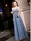 economico Prom Dresses-A-Line Elegant &amp; Luxurious Sparkle &amp; Shine Prom Dress Jewel Neck Sleeveless Floor Length Satin Tulle with Beading Appliques 2020
