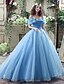 cheap Evening Dresses-Ball Gown Evening Gown Sexy Dress Quinceanera Chapel Train Short Sleeve Off Shoulder Satin with Appliques 2023