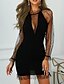 cheap Mini Dresses-Women&#039;s Sexy Elegant Illusion Sleeve Sheath Dress - Solid Colored Lace Deep V Black L XL
