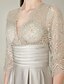 cheap Mother of the Bride Dresses-A-Line Mother of the Bride Dress Elegant &amp; Luxurious Plunging Neck Floor Length Lace Satin 3/4 Length Sleeve with Ruching 2020 / Illusion Sleeve