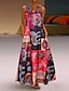 cheap Print Dresses-Women&#039;s Shift Dress Long Dress Maxi Dress Orange Red Sleeveless Geometric Print Spring Summer V Neck Hot S M L XL XXL 3XL 4XL 5XL