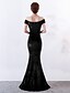 cheap Formal Dresses-Mermaid / Trumpet Evening Gown Sexy Dress Engagement Formal Evening Floor Length Short Sleeve Off Shoulder Velvet with Beading Slit 2024