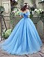 cheap Evening Dresses-Ball Gown Evening Gown Sexy Dress Quinceanera Chapel Train Short Sleeve Off Shoulder Satin with Appliques 2023