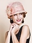 cheap Party Hats-Fascinators Hats 100% Linen Bucket Hat Melbourne Cup Elegant Romantic Wedding With Feather Headpiece Headwear