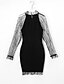 cheap Mini Dresses-Women&#039;s Sexy Elegant Illusion Sleeve Sheath Dress - Solid Colored Lace Deep V Black L XL