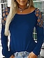 Недорогие Базовые плечевые изделия для женщин-Жен. Рубашка Бордовая футболка Блуза Черный Винный Синий Аппликация Длинный рукав Секси На каждый день Круглый вырез Стандартный Наступила зима