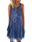 baratos Mini Vestidos-Women&#039;s Boho Mini Skater Dress - Floral Print Light Blue White Blushing Pink S M L XL