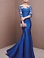 tanie Sukienki na specjalne okazje-Syrena Piękne plecy Zaręczynowy Kolacja oficjalna Sukienka Linia złudzenia Rękaw 1/2 Sięgająca podłoża Koronka Szarmeza z Guziki Haft nakładany 2021