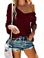 abordables Tops de tallas grandes-Mujer Un Color Pullover Manga Larga Cardigans suéter Escote en Pico Wine Blanco Negro