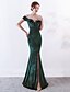 cheap Formal Dresses-Mermaid / Trumpet Evening Gown Sexy Dress Engagement Formal Evening Floor Length Short Sleeve Off Shoulder Velvet with Beading Slit 2024