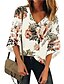 cheap Plus Size Tops-Women&#039;s Floral Patchwork Shirt - Cotton Street chic Daily Wear Street V Neck White / Orange / Navy Blue