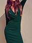 levne Dámské šaty-Dámské Bodycon Dlouhý rukáv Jednobarevné Hluboké V Rubínově červená Trávová zelená Béžová S M L XL XXL