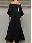 cheap Evening Dresses-A-Line Vintage Wedding Guest Formal Evening Dress Off Shoulder Long Sleeve Sweep / Brush Train Chiffon with Pleats 2021