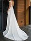 cheap Wedding Dresses-Beach Wedding Dresses Sweep / Brush Train A-Line Cap Sleeve V Neck Lace With Appliques 2023 Spring &amp; Summer Bridal Gowns